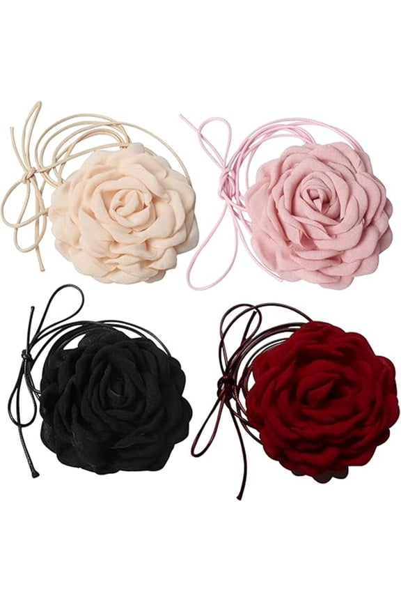 4pcs Flower Choker Necklace for Women,Big Rose Flower Chokers, Floral Choker Necklace for Party Bride Wedding Party Summer Necklaces