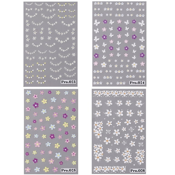 4pcs Flower Nail Art Sticker 5D Micro relief Nail Decal Spring Flower Nail sticker-Style:Style 1;