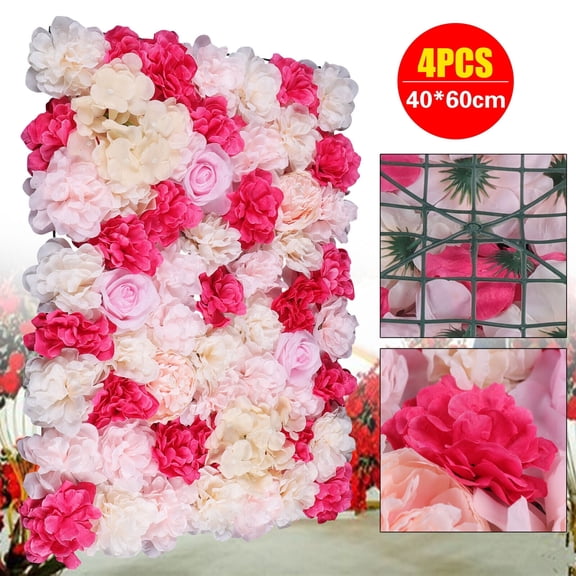 4pcs Flower Panels Artificial Flowers Wall Home Decor Wedding Party Background Silk Dahlia Rose Red Floral Wall Backdrop