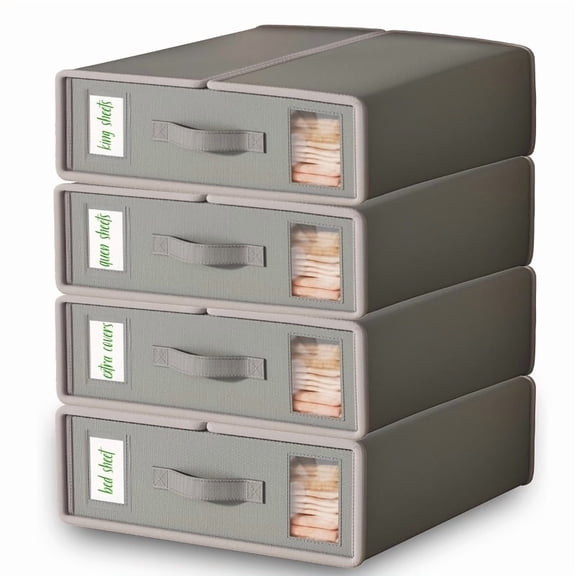 4pcs Foldable Oxford Fabric Bedding Storage Boxes with Clear Window - Sheet Duvet Cover Blanket Organizers, Minimalist Non-Woven Under-Bed Storage Racks