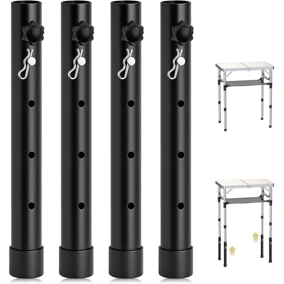 4pcs Folding Table Leg Extenders, 4 Levels Adjustable Height Rise Up to 13 in, Heavy Duty Steel Table Risers for Straight and Bent Legs, Reduces Stooped Work, Black