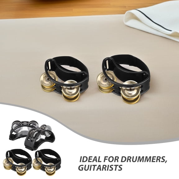4-Piece Foot Tambourine Percussion Shaker with Metal , Rhythm Instrument for Adults, Musicians, Travel, and