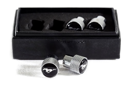 4pcs Ford Mustang Chrome Knurled Tire Stem Valve Caps Official Licensed