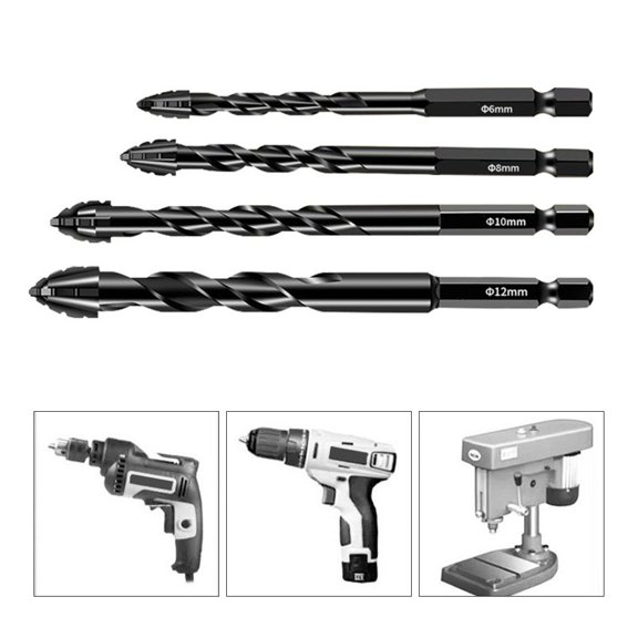 4pcs Four-Flute Eccentric Drill Drilling Glass Tile Punching Triangle Drill bit