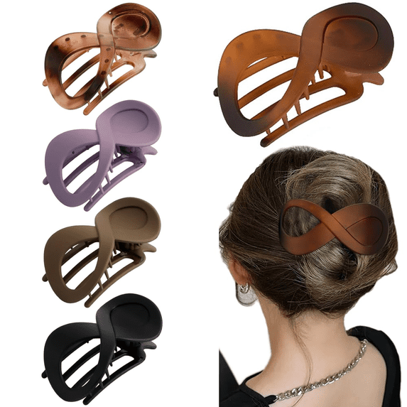 4pcs French Concord Flat Hair Clips for Women, Curved Hair Claw Clips Alligator Hair Barrettes, No Slip Grip Strong Hold Jaw Clips Styling Hair Accessories