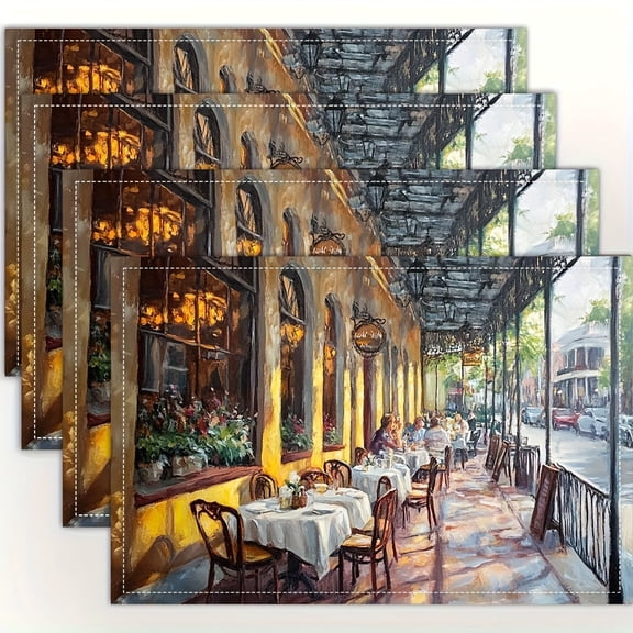 4pcs, French Quarter New Orleans Corner Bistro Placemats, Fashion Print Pattern Table Mat, for Dining Table, Kitchen, Party, Indoor, Holiday, Dinner Parties And Home Decor 12X18 Inch