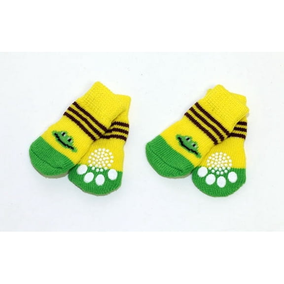 4pcs Frog Design Non-Slip Dog Yellow Socks Clean & Comfy Paws - Pets Puppy Cat