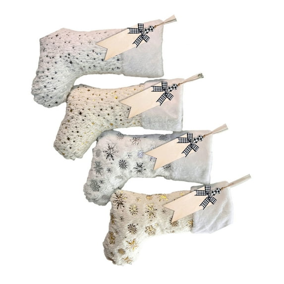 4pcs Furry Christmas Stockings Assorted Color for Home and Office Decors Holiday Mantlepiece Socks