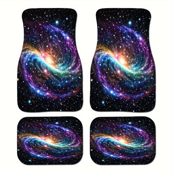 4pcs Galaxy Nebula Patterned Design Carpet Car Floor Mats Suitable for Cars, Trucks, Vans And Suvs - 4pcs Front And Rear Complete Set Universal Car Interior Protection And Decoration