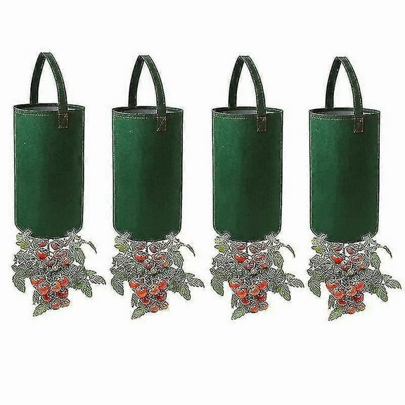 4pcs Garden Upside Down Tomato Planter(requires Plants,soil And Fertilizer, Not Included) Sturdy Hanging Handle Thickened Breathable Felt Cloth