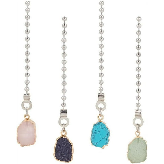 4pcs Gemstones Ceiling Fan Pull Chain - 4 Styles Stone Shape Extender Decorative Pendant 13 Inch Danglers Pulls Ornaments With Connector for Light Lamp Mixed Color