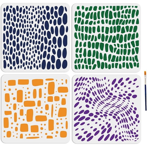 4pcs Geometric Texture Stencil 11.811.8inch Oval Rectangle Texture Painting Templates with Paint Brush Reusable Wall Texture Stencils for Painting on Wood Canvas Fabric Floor Wall diy Mixed Shapes