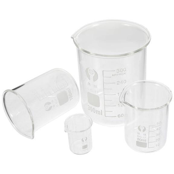 4-Piece Glass Beaker Set for Chemistry Lab Measuring Cups Laboratory Glassware Tools