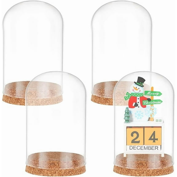 4pcs Glass Cloche Dome Glass Display Bottle Bell Jar with Cork Base Dome Cover Decorative Jars Display Case for Flower Storage Home Christmas Party Decoration 3.15x4.72inch