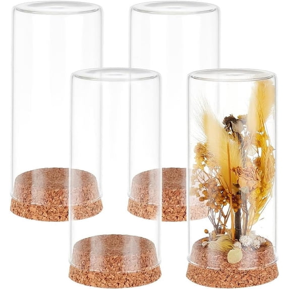 4pcs Glass Cloche Dome Long Display Bottle Glass Bell Jar with Cork Base Dome Cover Decorative Jars Display Case for Flower Storage Home Christmas Party Favor Decoration 2.36x4.48inch