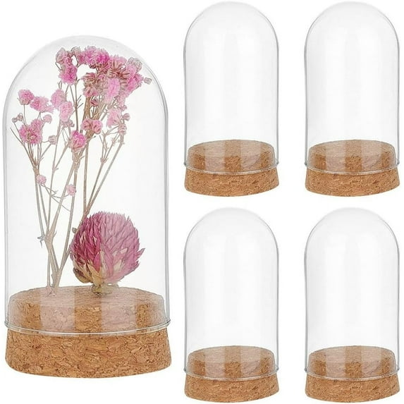 DIY 4pcs Glass Display Dome Cloche Glass Bell Jar with Cork Base Small Glass Bottles Dome Decorative Jars Display Case for Flower Storage Home Christmas Party Favor Decoration 1.85x3.35inch