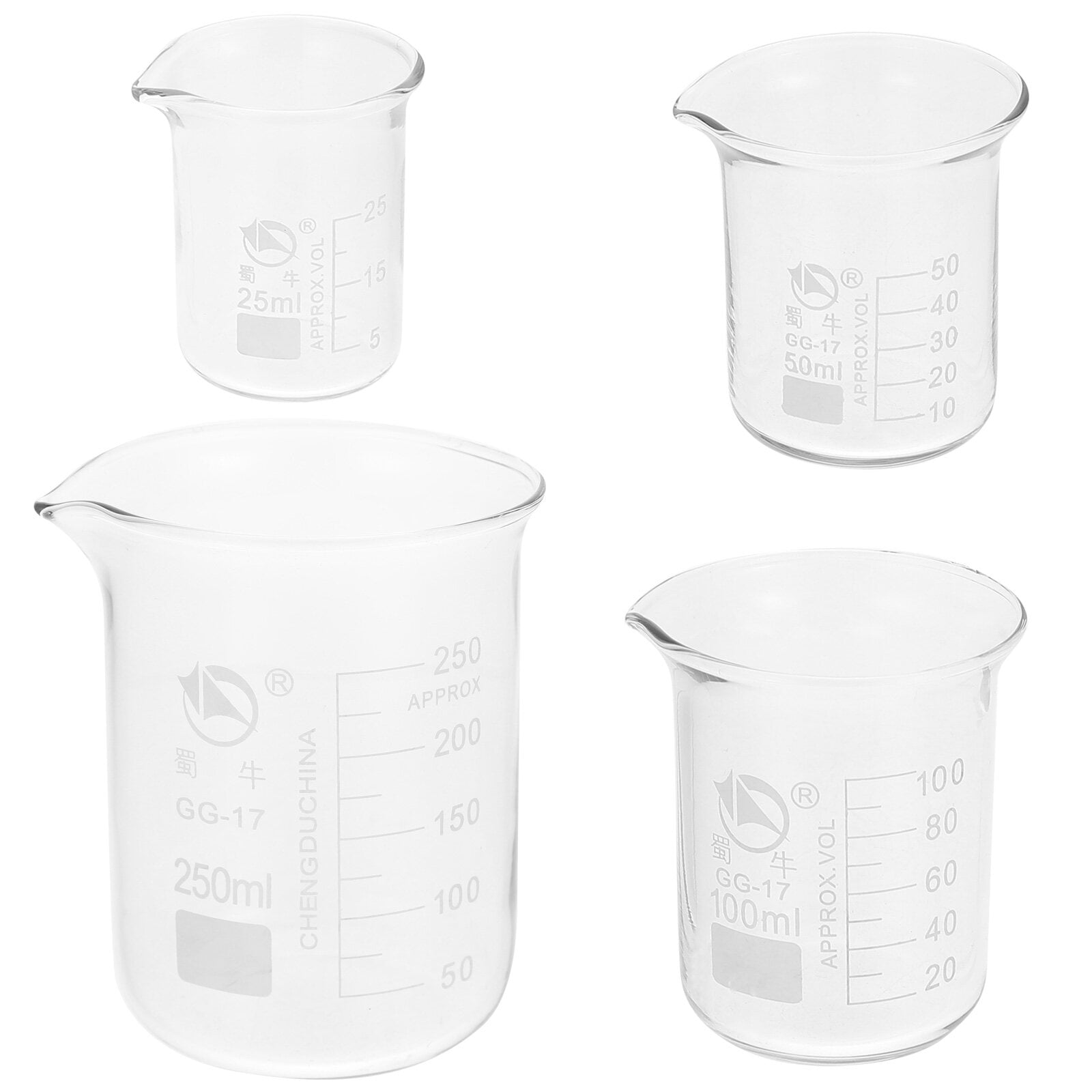 4pcs Glass Measuring Beaker Laboratory Glass Beakers Glass Graduated Beakers