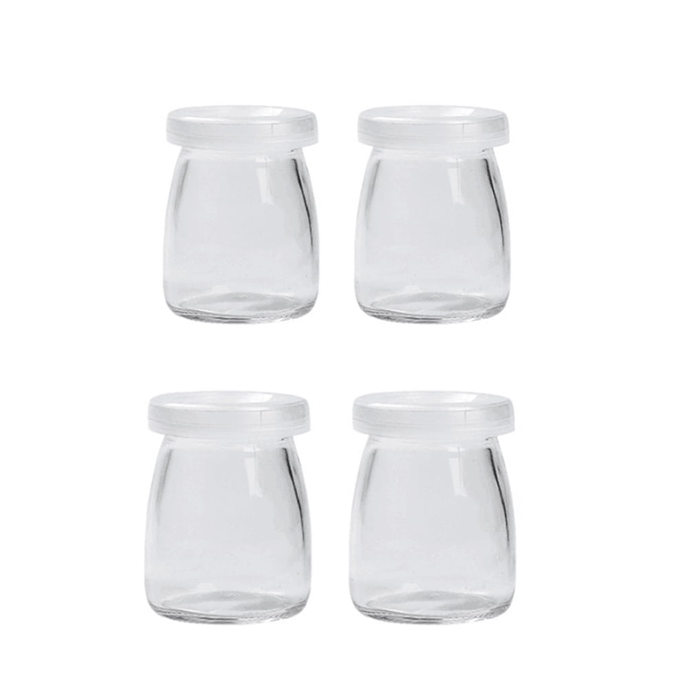 4pcs Glass Pudding Cup Unleaded Cup High Temperature Resistant Kitchen Storage Bottle with Lid