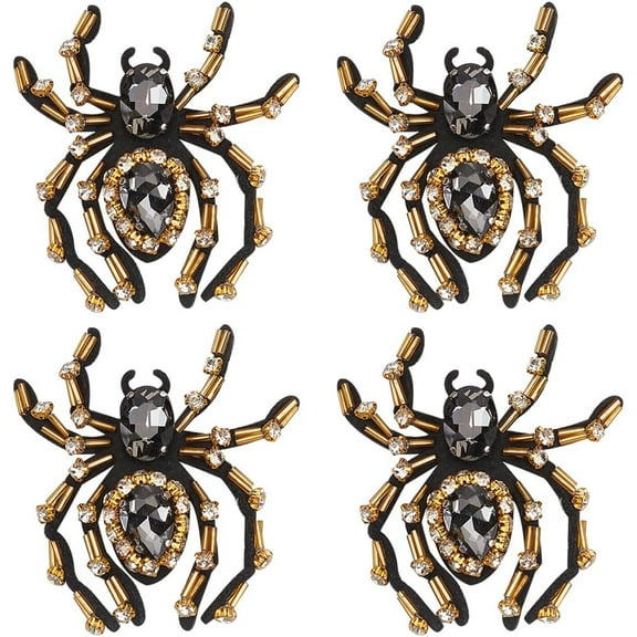 4pcs Glass Rhinestone Beaded Sew on Heart Patches Embroidery Eye Appliques Badges Spider 70~75x60~68x8~8.5mm