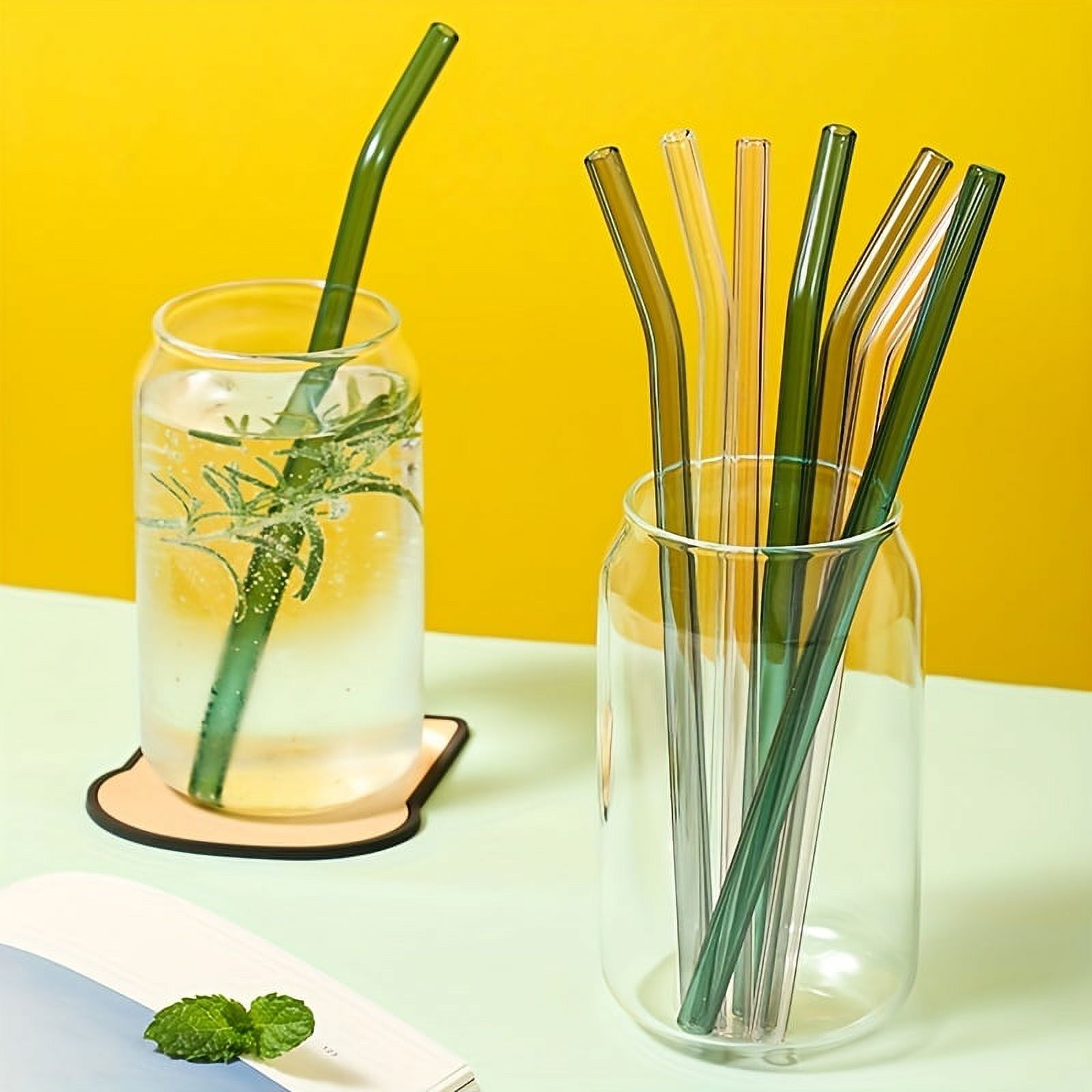 4pcs Glass Straw Mixed Color Bent Glass Straw Set, 8'' Reusable Straws