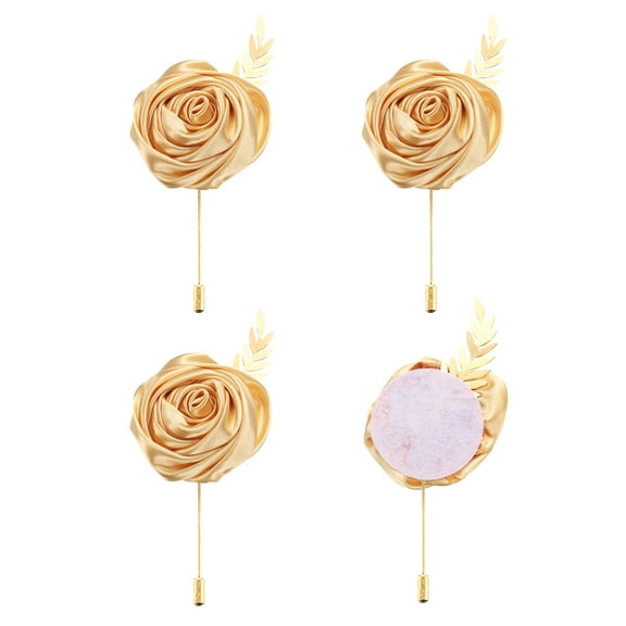4pcs Gold Rose Boutonnieres Flower Buttonholes Pocket Boutonnieres Pins for Wedding(4.7" x 2")
