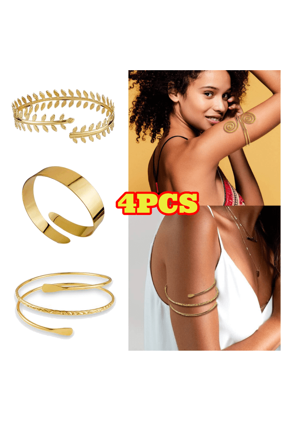 4pcs Gold Swirl Upper Arm Cuff Bracelets for Women, Adjustable Arm Bangle Armlets
