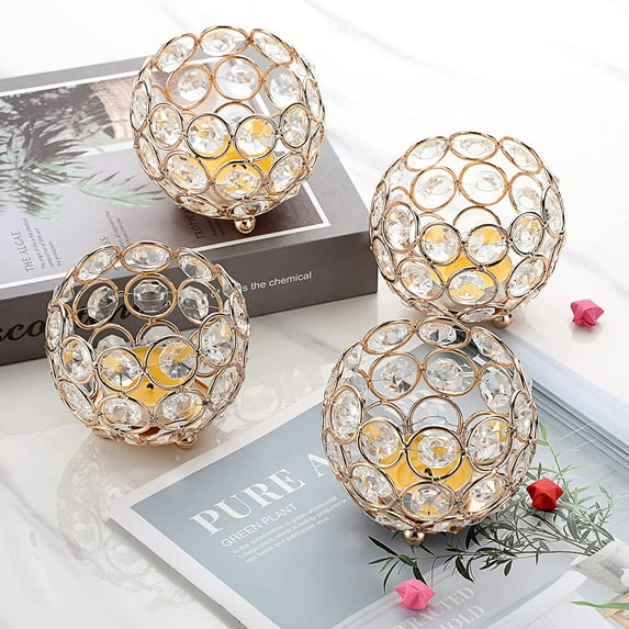 4pcs Gold Tea Light Candle Holders ,Metal Votive Candle Lanterns for Christmas Wedding Dinner Party Table Centerpiece