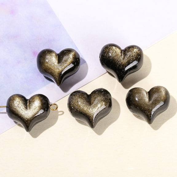 4pcs Golden Sheen Obsidian Beads Heart 14x17mm