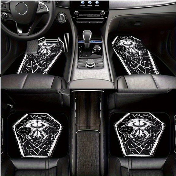4pcs Gothic Dark Sliding Coffin Pattern Print Car Floor Mats Set- Front& Rear Full Coverage Auto Interior Accessories, Crystal Velvet Vehicles Floor Mats Suitable for Sedans, Vans, Suvs