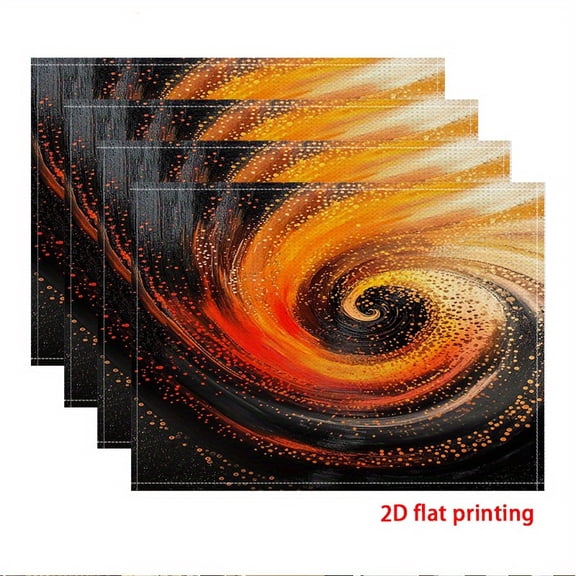 4pcs Greek Key & Celtic Knot Design-Inspired Fire & Golden Vortex Placemats - Fiery Black & Golden Greek Key Patterns, Durable Table s, 2D Flat