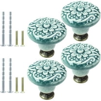 4pcs Green Ceramic Cabinet Knobs, Vintage & Retro Dresser Knobs, Decorative Drawer Pulls for Closet, Cupboard & Furniture Doors