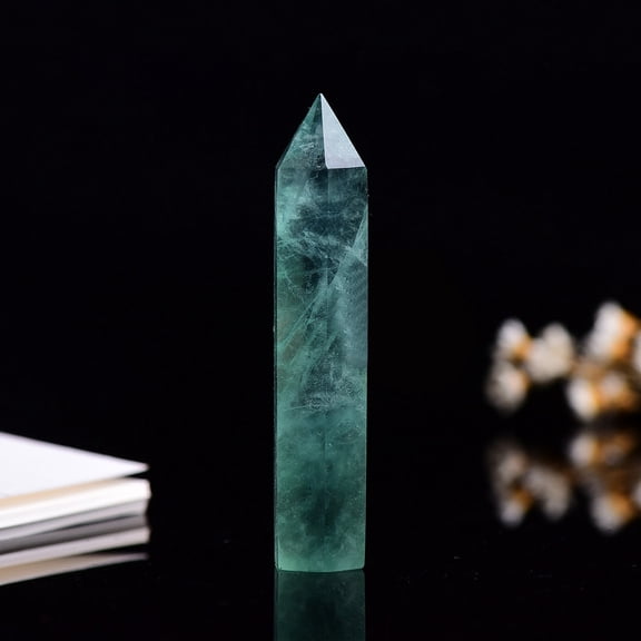 4pcs Green Fluorite Pointed Prism Bar Home Display Decoration Stone Wands for Reiki Chakra Decos Faceted Bullet 40~50mm