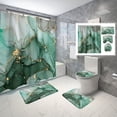 thumbnail image 1 of 4pcs Green Marble Pattern Shower Curtain Set, Modern Decorative Bathroom Set, Bathroom Rug, U-Shape Mat, Toilet Lid Pad, Water-resistant Curtain Including 12 Hooks, Bathroom Accessories, 1 of 8