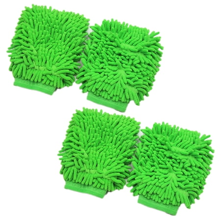 4pcs Green Universal Microfiber Chenille Car Washing Cleaning Glove Mitten