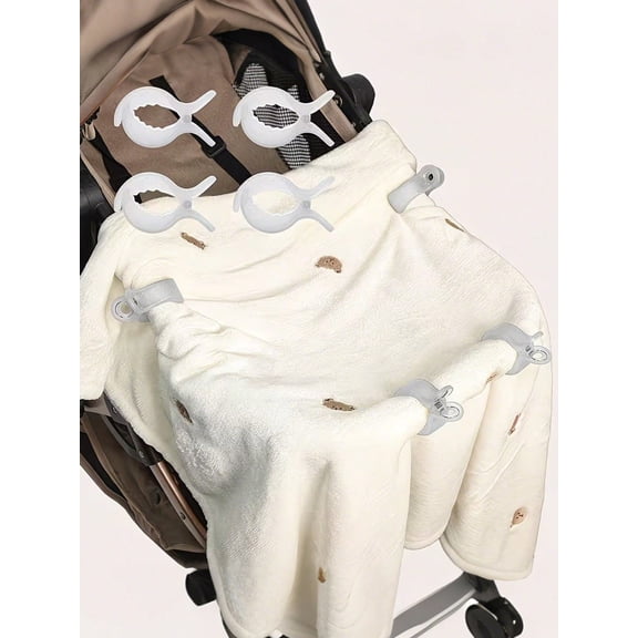 4pcs Grey Stroller Blanket Clips Durable Plastic Stroller Accessories Multi Functional Stroller Clips To Prevent Blanket From Falling Suitable For Stroller Pram Pushchair