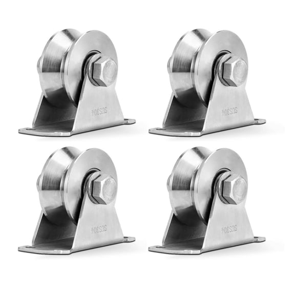 4pcs H Groove Track Roller, Steel Sliding Gate Casters Wheels with Bracket for Sliding Doors, Industrial Machines, Wire Rope Rail