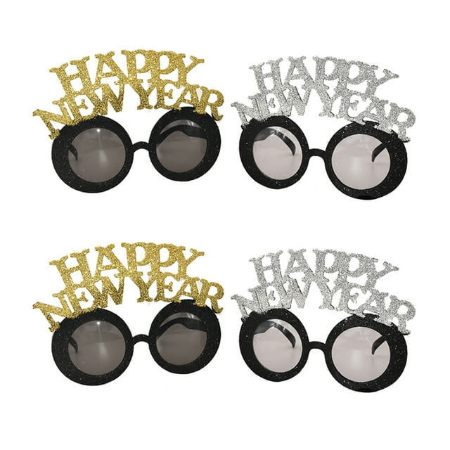 4pcs HAPPY NEW YEAR Design Glasses Glitter Eyeglasses Cheering Props