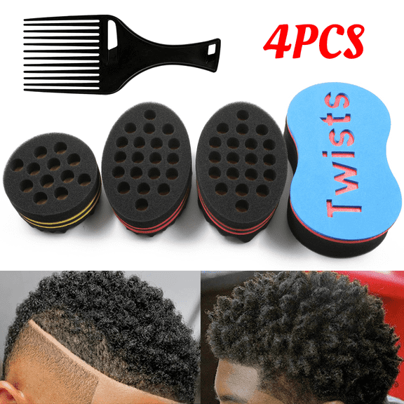 4pcs Hair Care Tool for Men and Women, Big Holes Magic Sponge Brush for Wave, Coils and Afro Hair