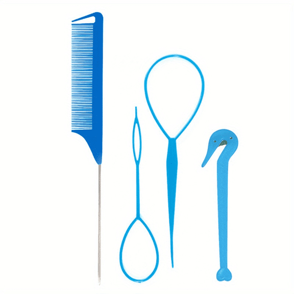 4pcs Hair Loop Tool Set with 2pcs French Braid Tool Loop 1pc Elastic Hair Bands Remover Cutter 1pc Rat Tail Comb Metal Weaving Set