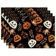thumbnail image 1 of 4pcs Halloween Pumpkin & Leaf Placemats - 12x18 inch, Black with Orange Jack-O'-Lanterns & Fall Foliage Design, Durable Linen, Perfect for Festive Dining Decor, Halloween Decorations, 1 of 5