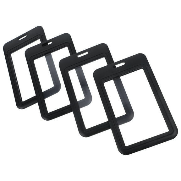 CIMAXIC 4-Pack Black Plastic Badge Holders with Lanyards, ID Card Protectors for Credit Cards and Badges