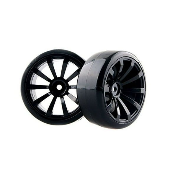 Soimiss 4Pcs Racing Car Tire with Rim Hard Plastic Black for 1 10 Rc Drift Car Replacement