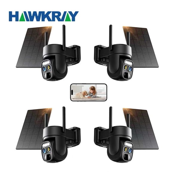 4pcs Hawkray Security Camera with Spotlight - 5G/2.4G WIFI,IP66 Waterproof PIR Detection,360 View Wireless Camera, Rechargeable Battery Powered Home Surveillance Camera with Color Night Vision