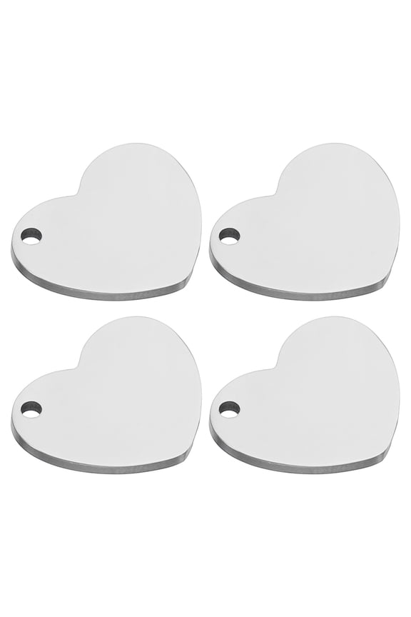 4pcs Heart Charm, 17mm Heart Pendant Metal Stamping Blanks Tags Steel Stamping Tags for Laser Engraving, Silver Tone