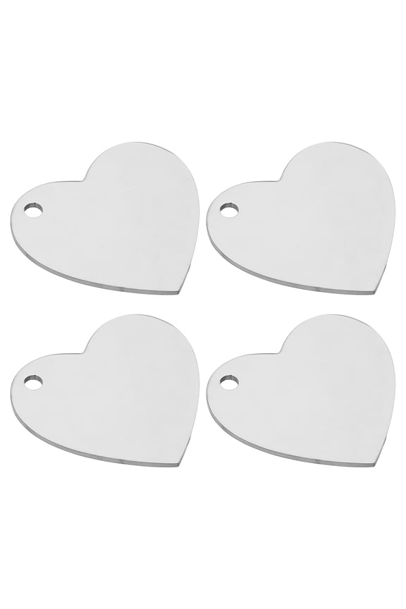 4pcs Heart Charm, 35mm Heart Pendant Metal Stamping Blanks Tags Steel Stamping Tags for Laser Engraving, Silver Tone