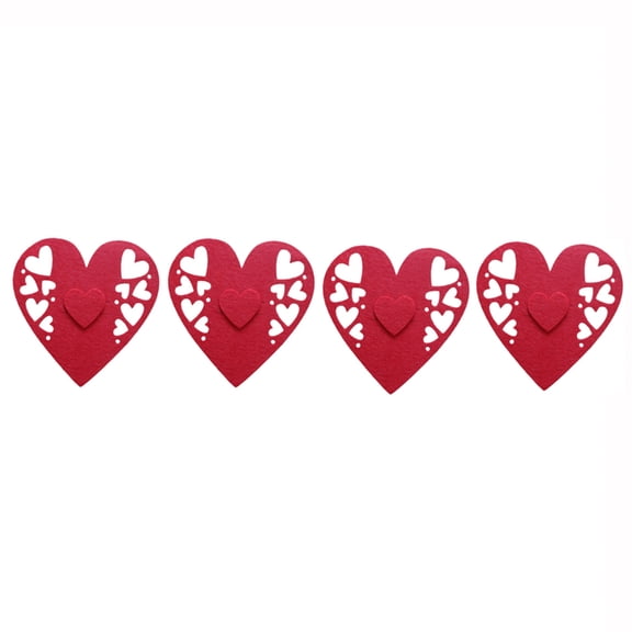 4pcs Heart Shape Cutlery Holder Bags Valentines Day Spoon Holder Pocket Fork Bags Tableware Organizers Table Decor
