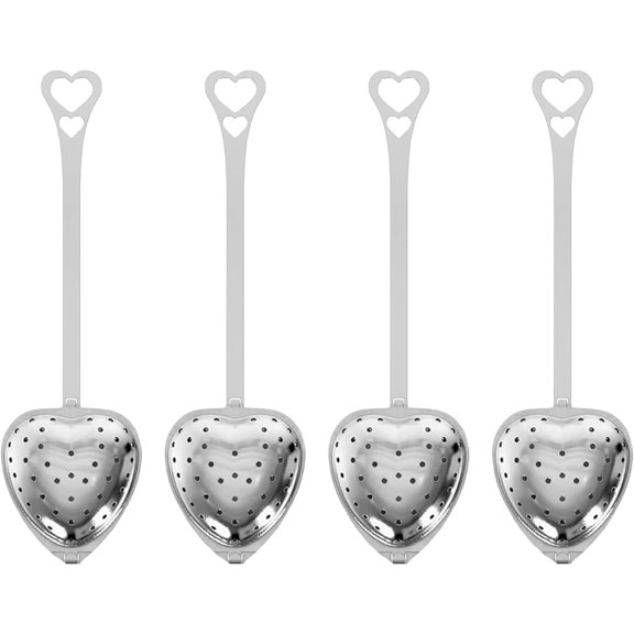 4pcs Heart-Shaped Tea Filter, Stainless Steel Tea Infuser Spoon With Buckle | Gold & Silver, Sturdy, Tea Strainer