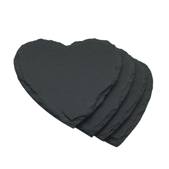 4pcs Heart Slate Coasters Cup Mats Coasters for Drinks Beverages Wine Glasses (Black)
