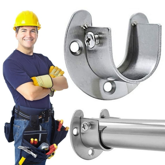 4pcs Heavy Duty Curtain Rod Holder End Support Sockets Flange,Closet Shelf Support Flange Rod Holder,Stainless Steel Closet Rod End Supports,Heavy Duty Closet Pole Sockets Flange Rod Holder,A*4