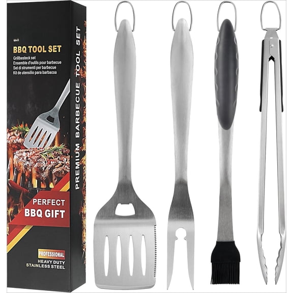 4pcs Heavy Duty Grill Accessories for Top Chef - Professional Grill Tool Set & Basic BBQ Tools for Backyard Restaurant Outdoor Kitchen - Deluxe Grill Gift for Dad
